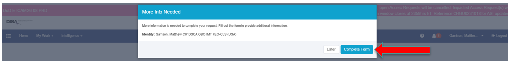 Complete request form screen