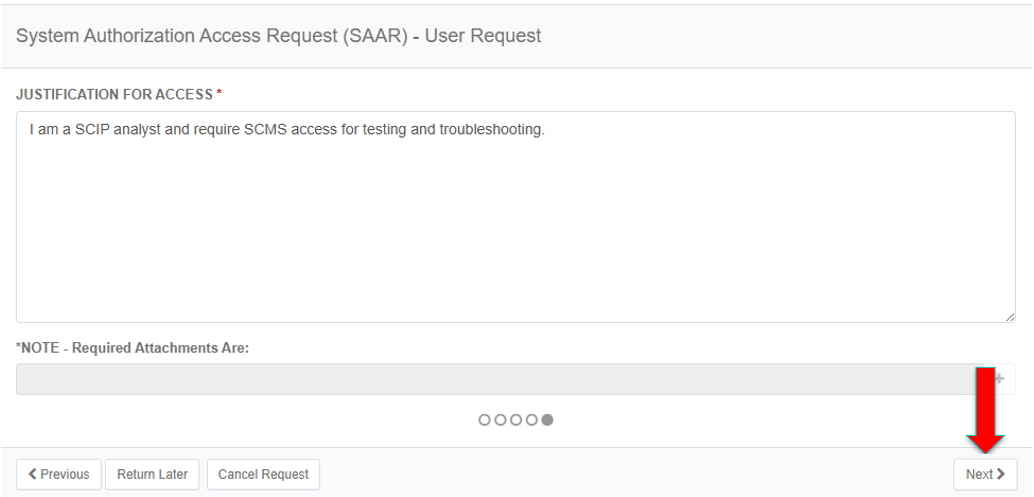 Justification for access screen